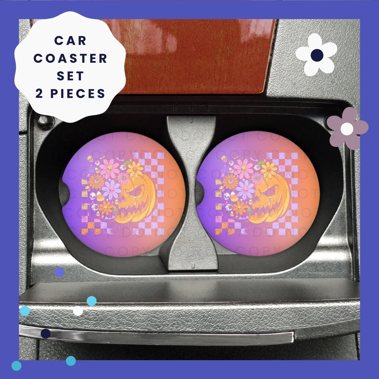 Spooky Fall Pumpkin Car Coaster Set CC032