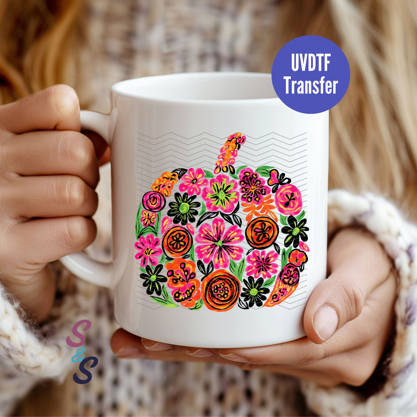 Bright Floral Pumpkin Mug UVDTF Transfer D235