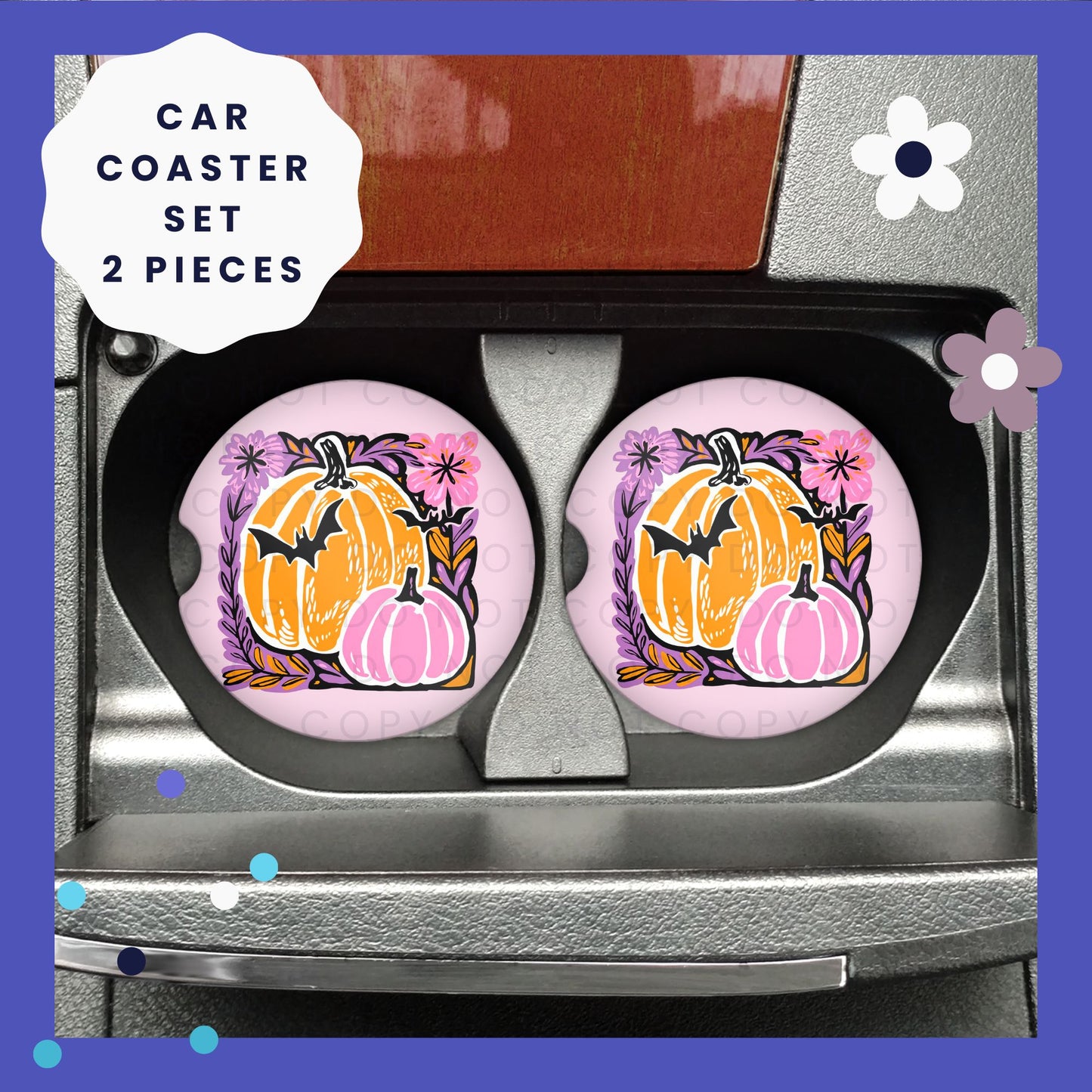Pumpkins & Bats Car Coaster Set CC040