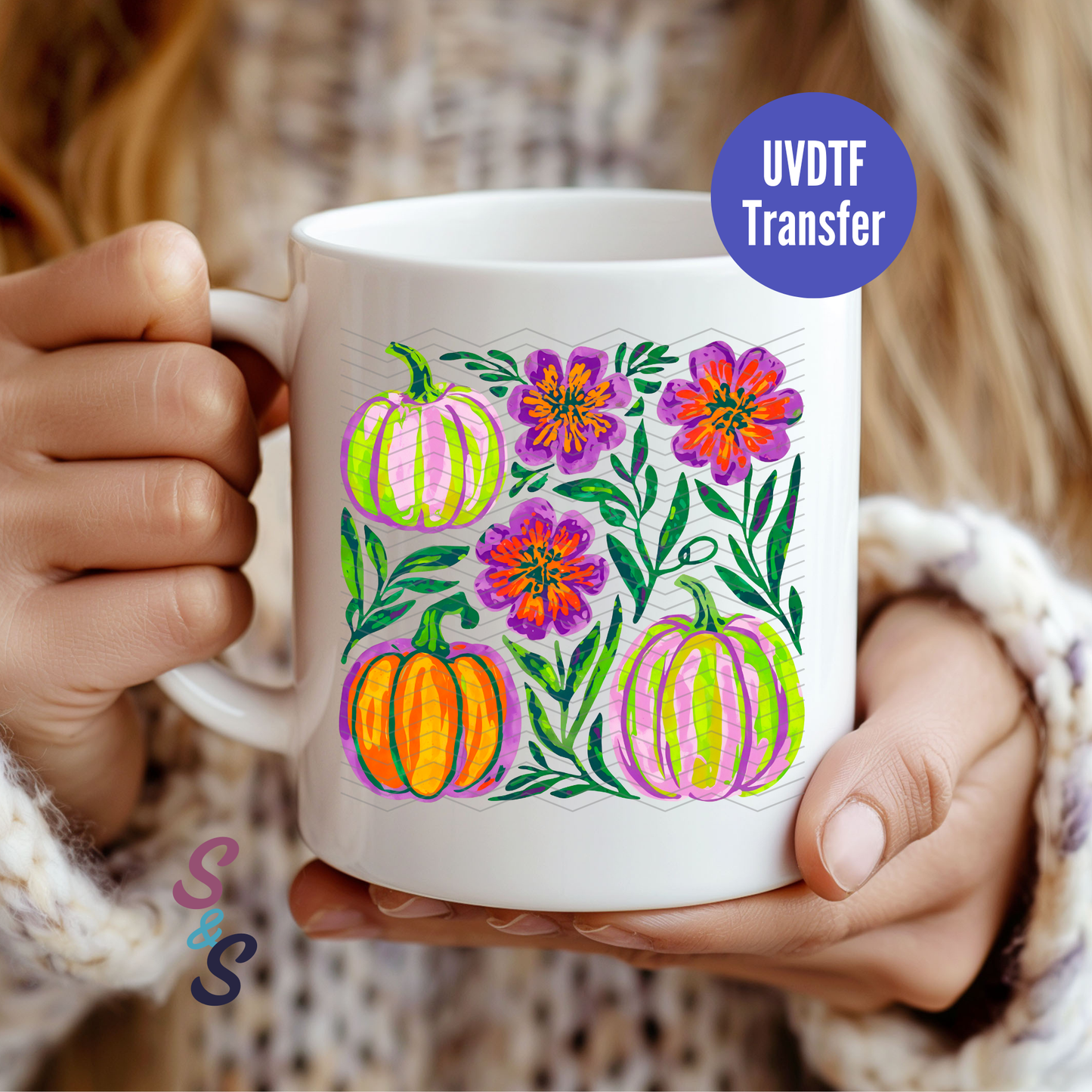 Pumpkins & Flowers Mug UVDTF Transfer D246