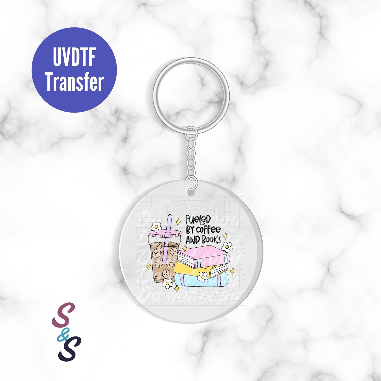Fueled By Coffee And Books Keychain UVDTF Transfer KC266