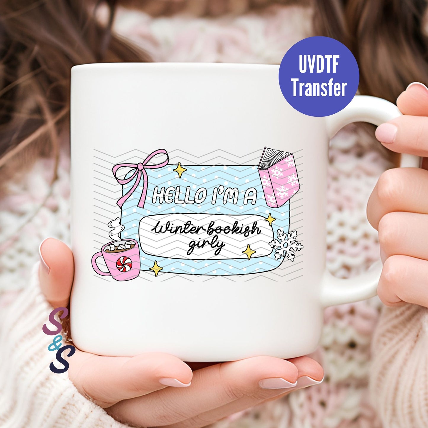 Hello I'm A Winter Bookish Girly Name Tag Mug UVDTF Transfer G110
