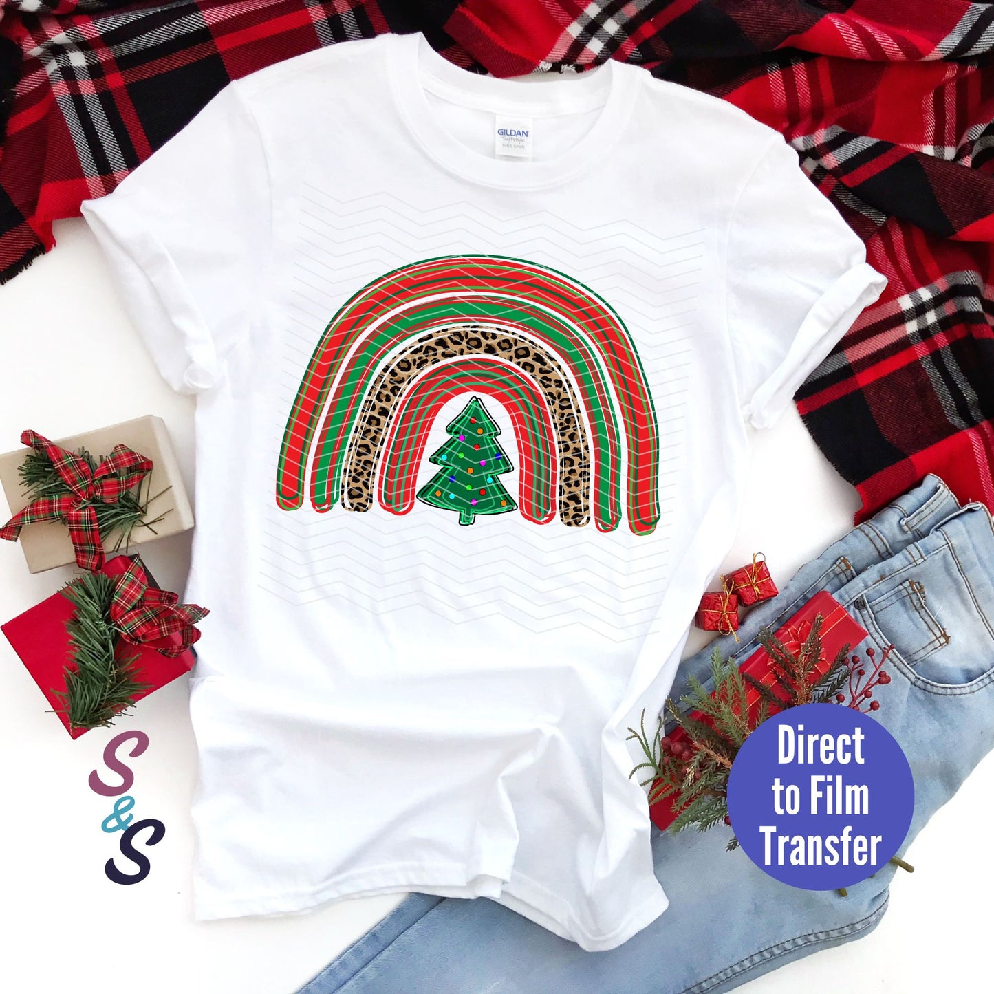 Christmas Leopard Rainbow - Direct To Film Print Transfer (DTF)