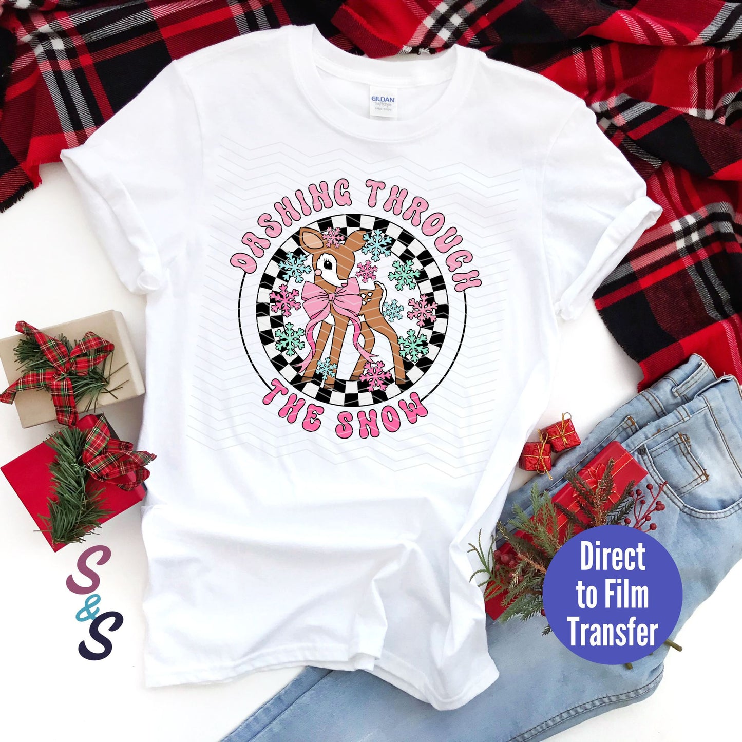 Dashing Through The Snow Reindeer - Direct To Film Print Transfer (DTF)