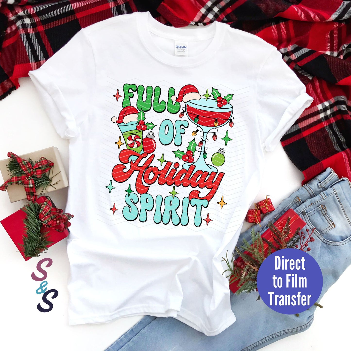 Full Of Holiday Spirit - Wine - Direct To Film Print Transfer (DTF)