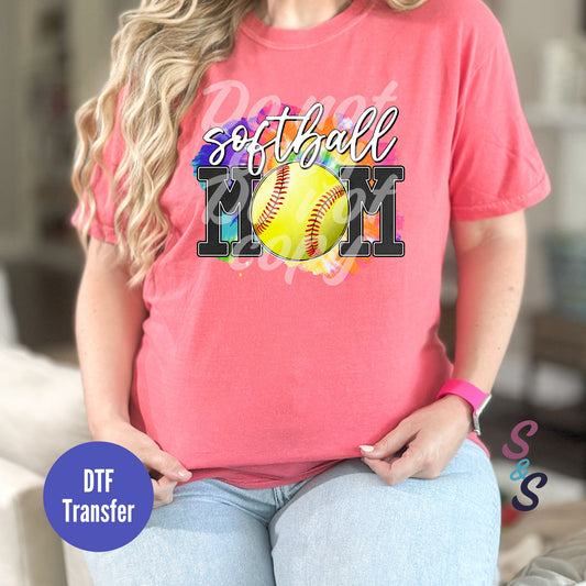 Tie Dye Rainbow Softball Mom Direct To Film Print Transfer (DTF) DT010
