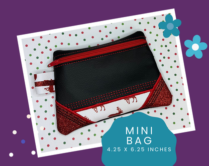 Black & Red Glitter Reindeer Faux Leather Mini Bag