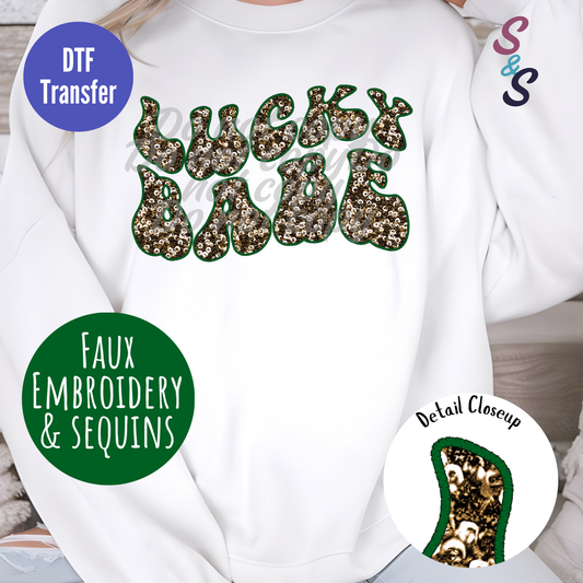 Lucky Faux Sequin & Embroidery DTF Print