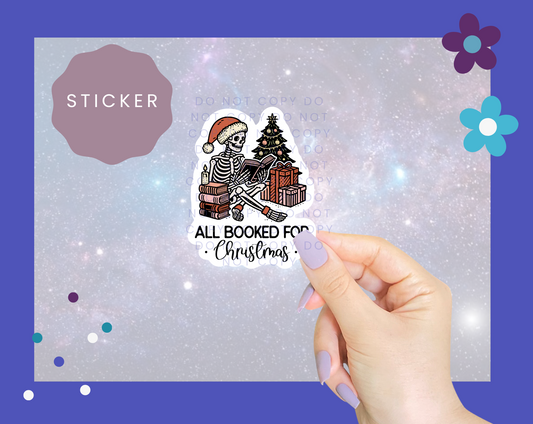 All Booked For Christmas Skeleton Sticker