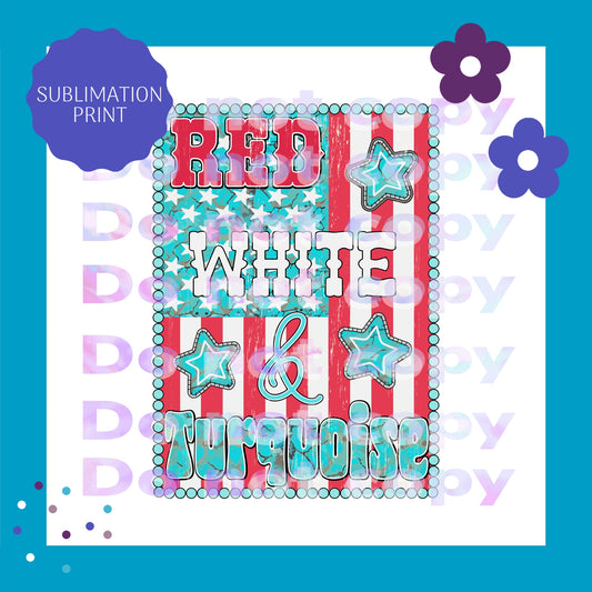 Red White and Turquoise Flag Sublimation Print Transfer