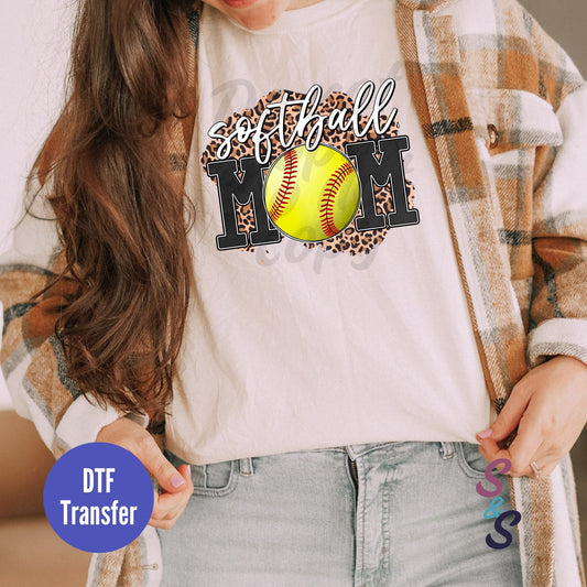 Softball Mom Leopard Print Direct To Film Print Transfer (DTF) DT007