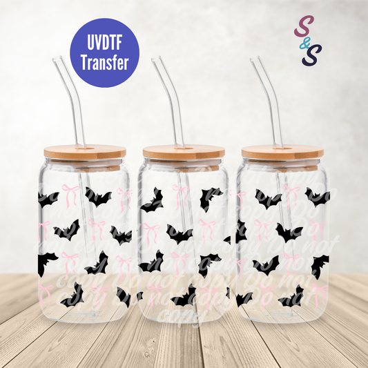 Bats & Bows UVDTF Transfer 16 Oz Glass Can Wrap B126A