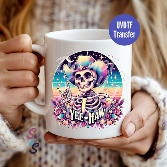 Yee-Haw Neon Cowboy Mug UVDTF Transfer UV108