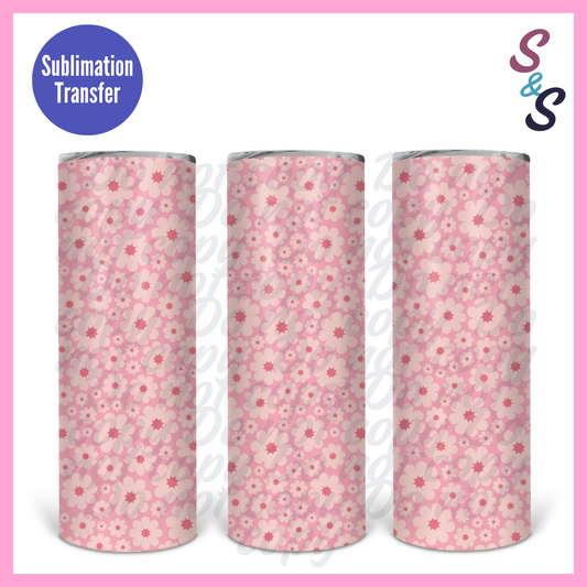 Retro Pink Flowers Sublimation Print Transfer