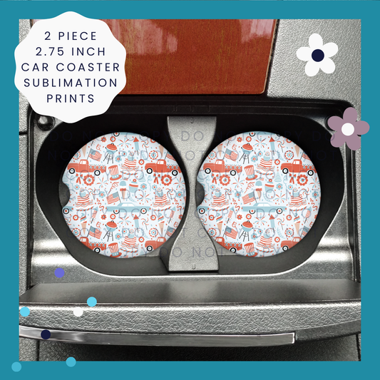 NEW RELEASE - American Fourth of July Car Coaster Sublimation Print Transfer Set