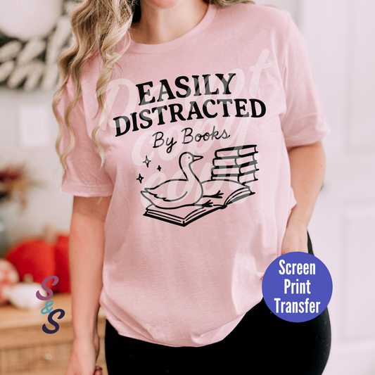 Easily Distracted By Books Black Ink Screen Print