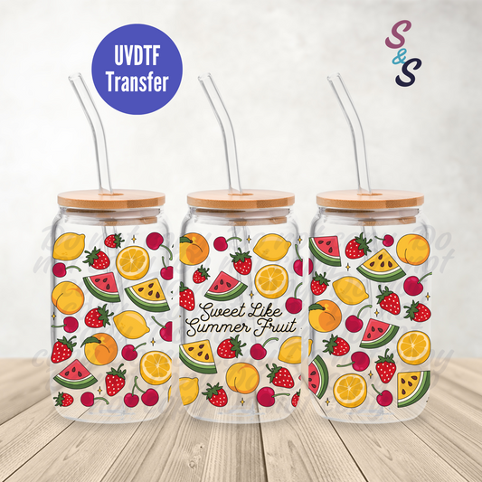 Sweet Like Summer Fruit UVDTF Transfer 16 Oz Glass Can Wrap