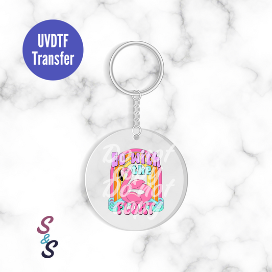 Go With The Float Flamingo Keychain UVDTF Transfer KC116