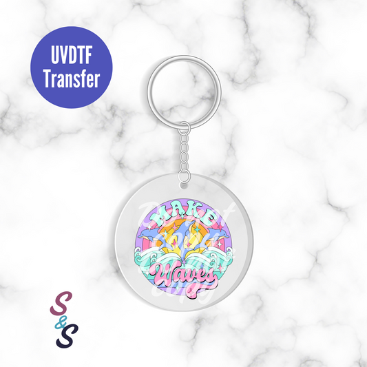 Make Waves Dolphins Keychain UVDTF Transfer KC132