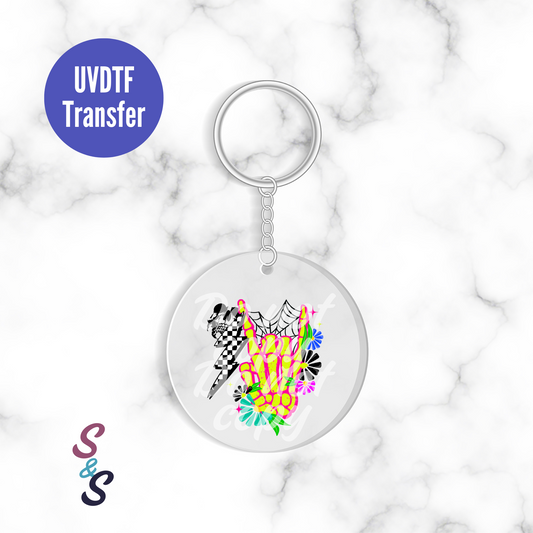 Neon Rock On With Skellie Keychain UVDTF Transfer KC159