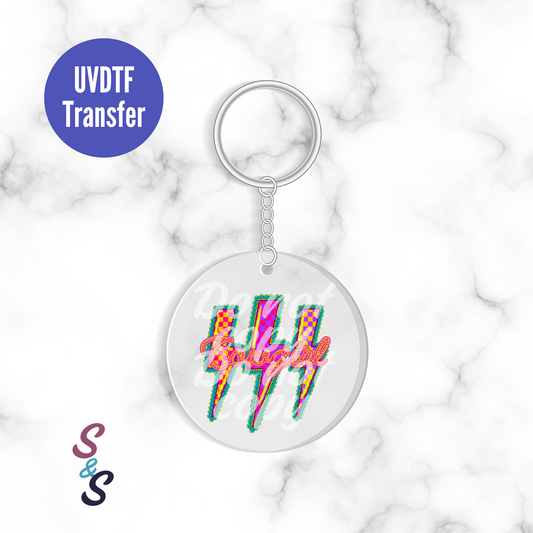 Neon Lightning Cowgirl Keychain UVDTF Transfer KC168