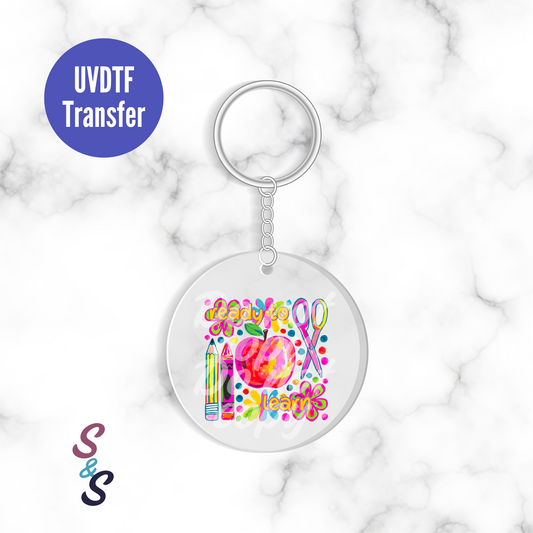 Ready To Learn Watercolor School Supplies Keychain UVDTF Transfer KC174