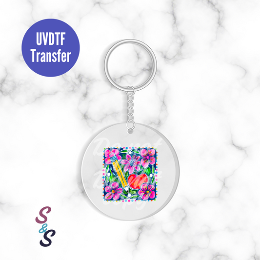 Back To School Watercolor Tile Keychain UVDTF Transfer KC178