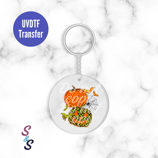 Checkered Pumpkins Halloween Keychain UVDTF Transfer KC179