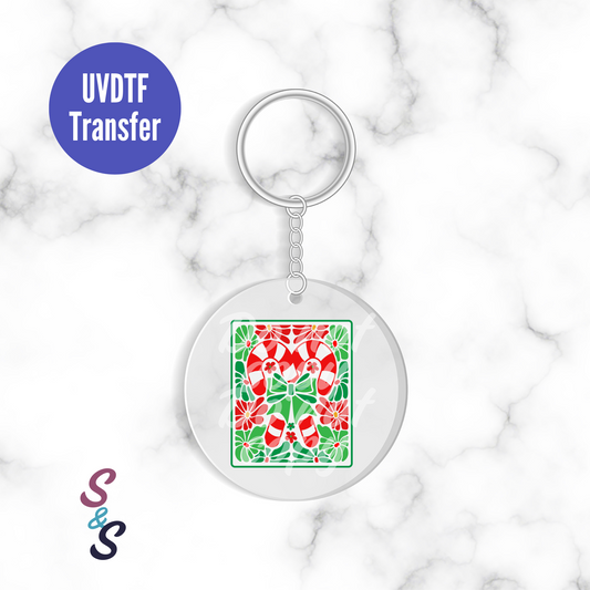 Candy Cane Watercolor Tile Keychain UVDTF Transfer KC185