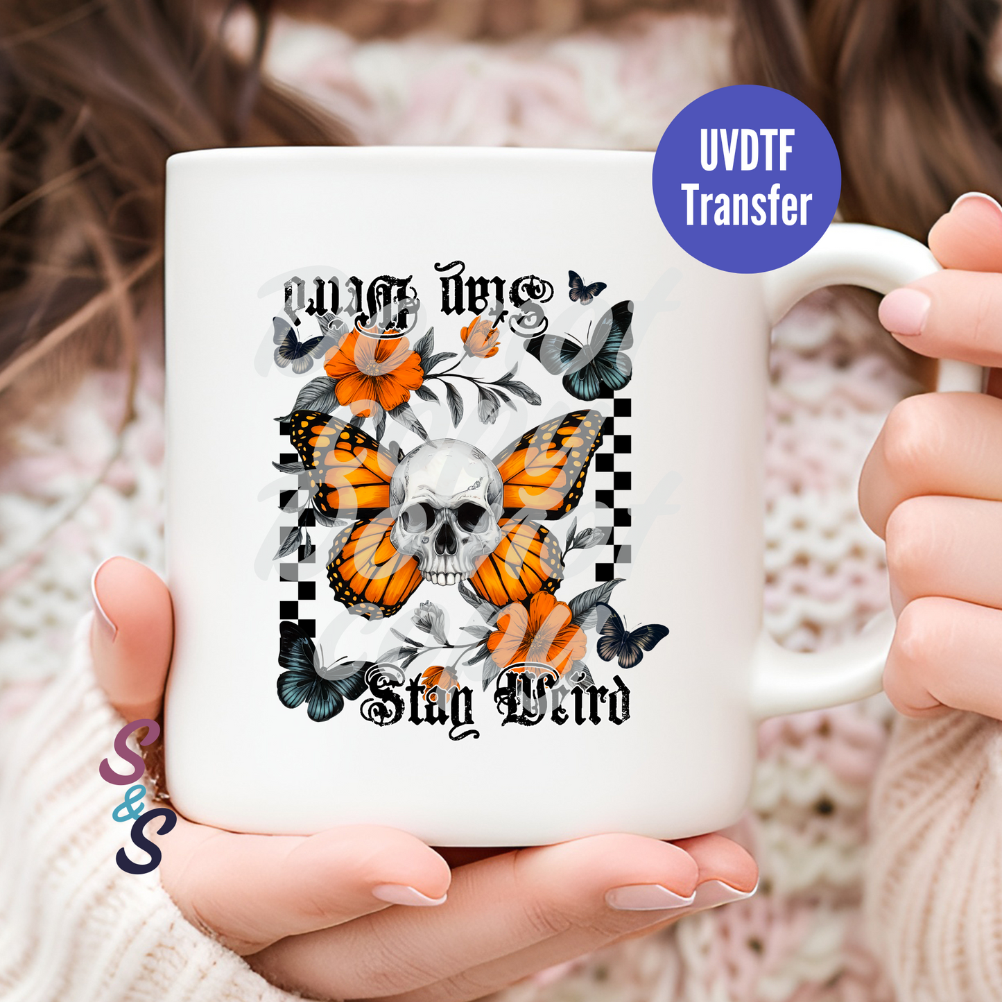 Stay Weird Skull Butterfly Mug UVDTF Transfer D117