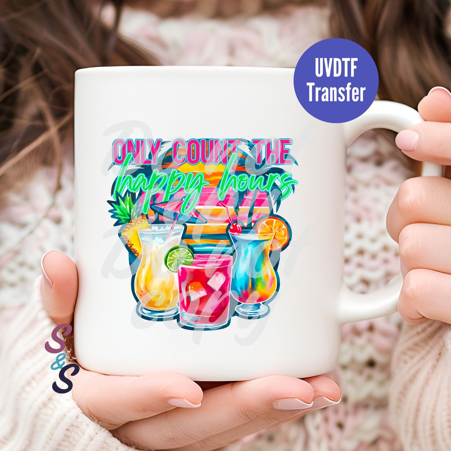 Only Count The Happy Hours Mug UVDTF Transfer D199