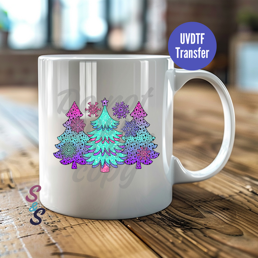 Neon Christmas Trees Mug UVDTF Transfer D145