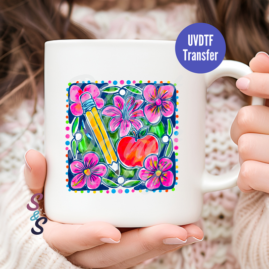 Watercolor School Tile Mug UVDTF Transfer D148