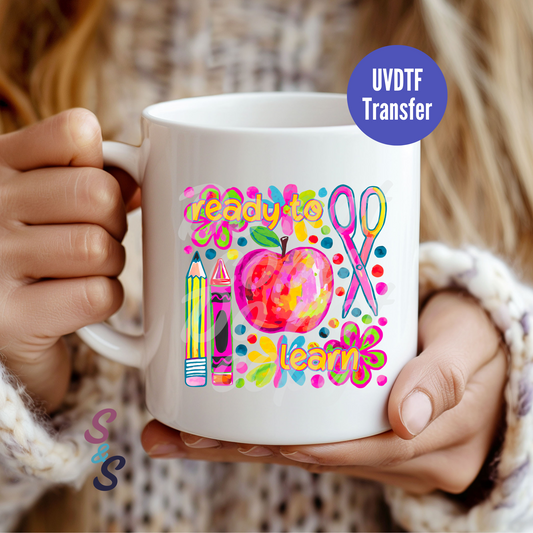 Ready To Learn Watercolor Mug UVDTF Transfer D150