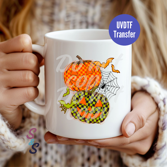 Spooky Checkered Pumpkins Halloween Mug UVDTF Transfer D163
