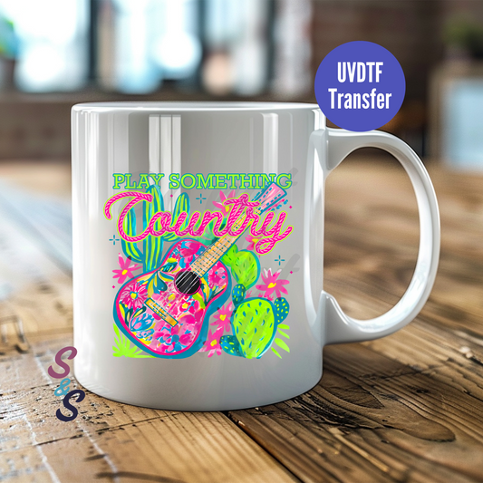 Play Something Country Watercolor Mug UVDTF Transfer D170