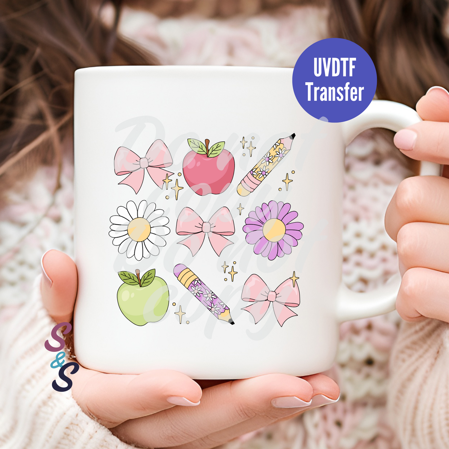 School Supplies Stack Mug UVDTF Transfer D174