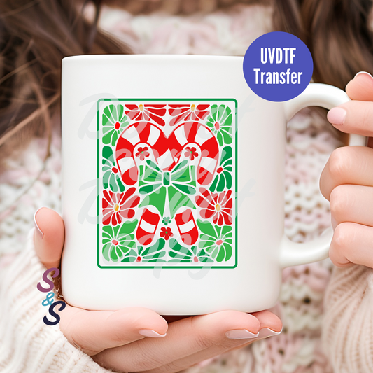 Candy Cane Tile Mug UVDTF Transfer D178