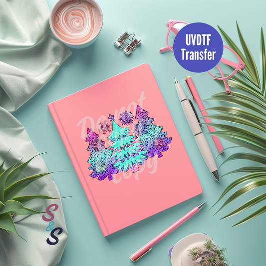 Neon Christmas Trees UVDTF Book/Notebook Transfer C164