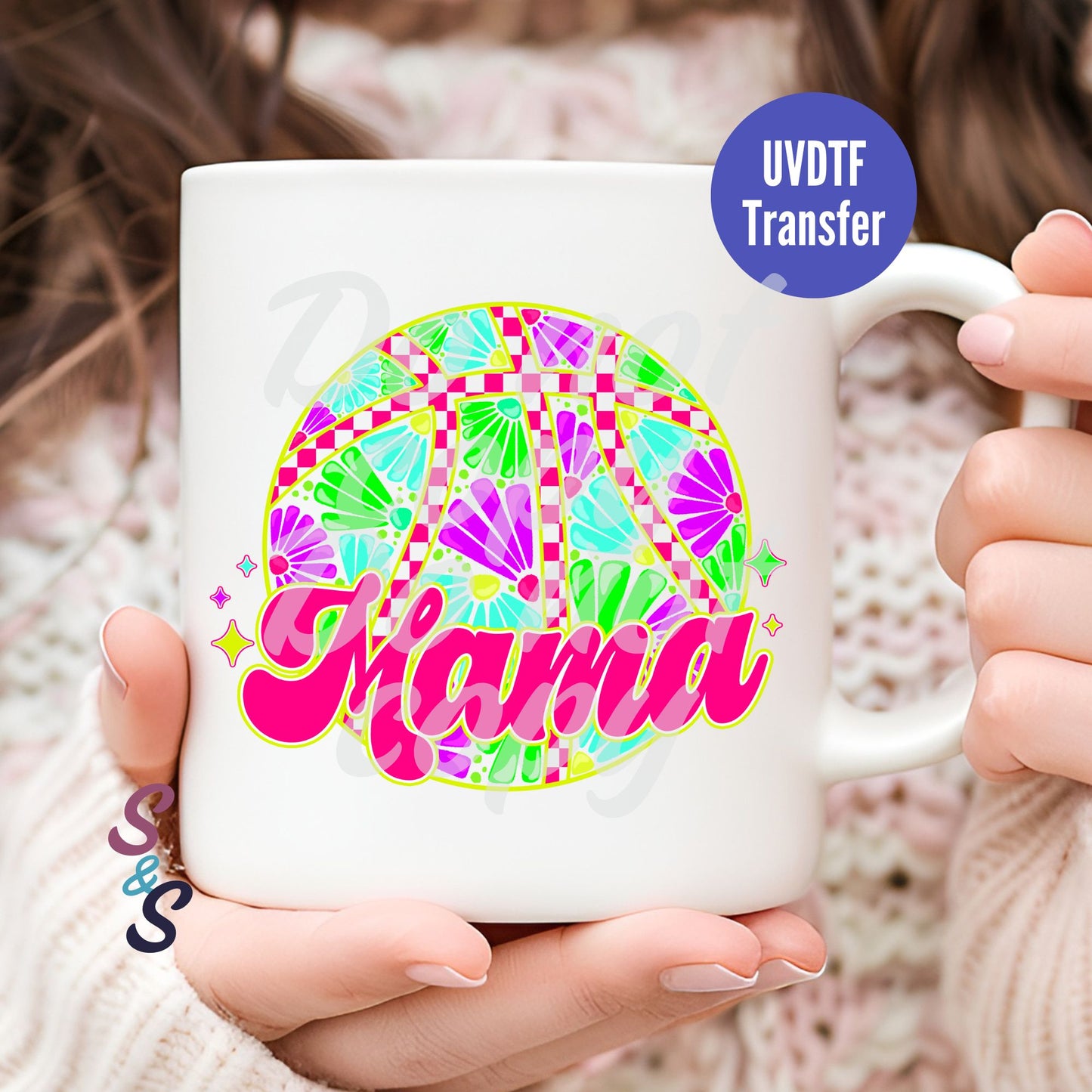 Neon Basketball Mama Mug UVDTF Transfer D203