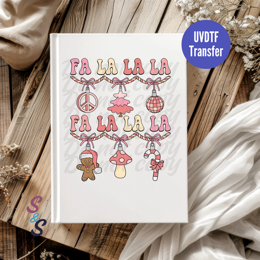 Fa La La La Pastel Christmas UVDTF Book/Notebook Transfer C165