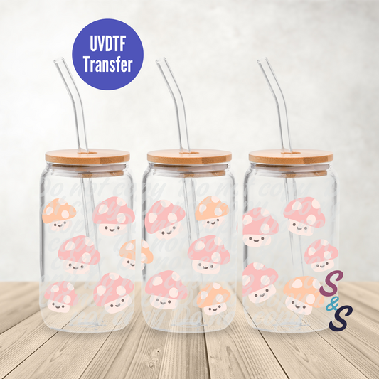 Cute Mushrooms UVDTF Transfer 16 Oz Glass Can Wrap E114