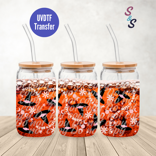 Witch's Brew Hats UVDTF Transfer 16 Oz Glass Can Wrap E117