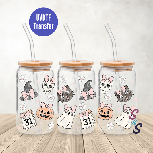 Coquette Halloween UVDTF Transfer 16 Oz Glass Can Wrap E122