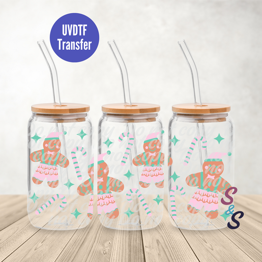 Cute Gingerbread Men UVDTF Transfer 16 Oz Glass Can Wrap E124