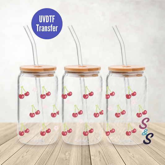 Cherries UVDTF Transfer 16 Oz Glass Can Wrap E133