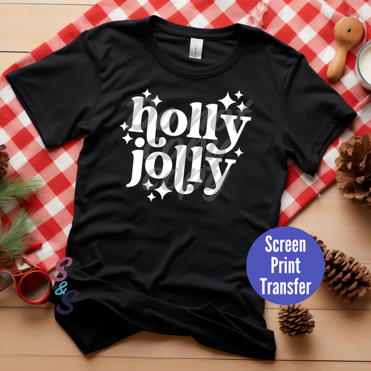 Holly Jolly - White Ink - Screen Print Transfer SC058