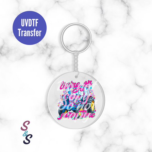 Living On Farm Time Tractor Keychain UVDTF Transfer UV186