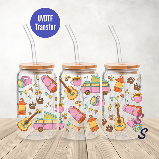 Cozy Camping UVDTF Transfer 16 Ounce Glass Cans B108B