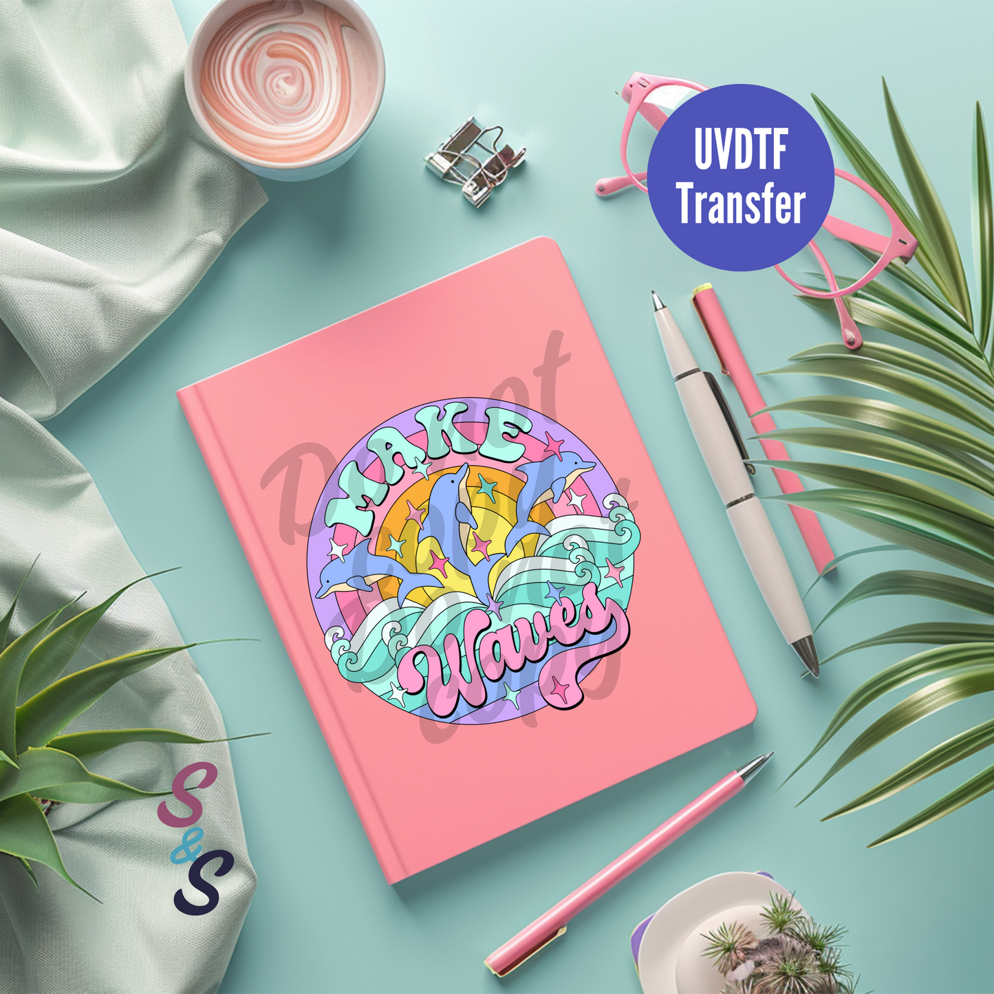 Make Waves Dolphin UVDTF Book/Notebook Transfer C101